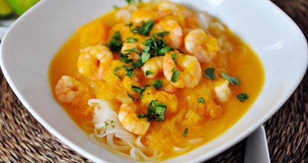 Butternut Squash and Coconut Soup With Shrimp