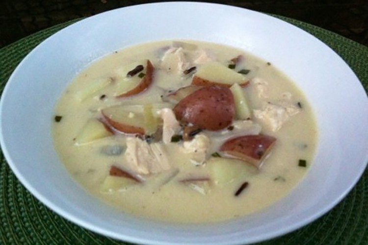 Chicken and Wild Rice Soup with Goat Cheese