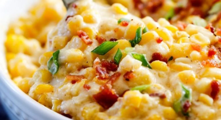 Slow Cooker Creamed Corn with Ricotta, Rosemary and Bacon