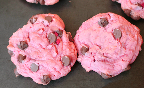 Strawberry Chocolate Chip Sweetheart Cookies