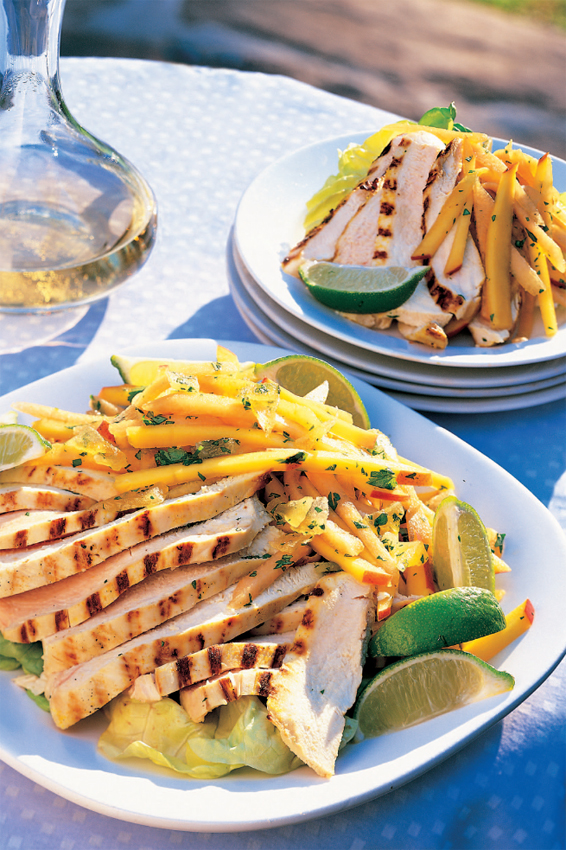 CURRIED CHICKEN WITH MANGO-CANTALOUPE SLAW