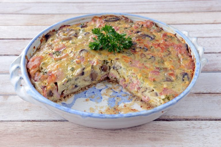 Bacon and mushroom crustless quiche