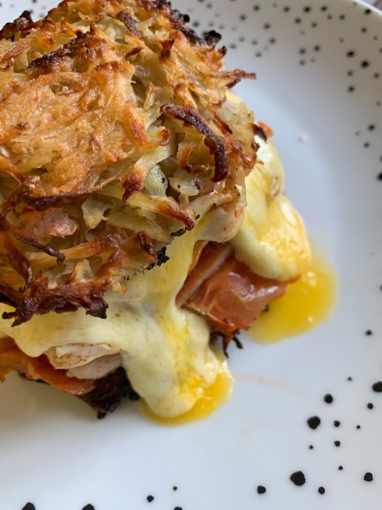 Slimming world friendly hash brown breakfast tower burger
